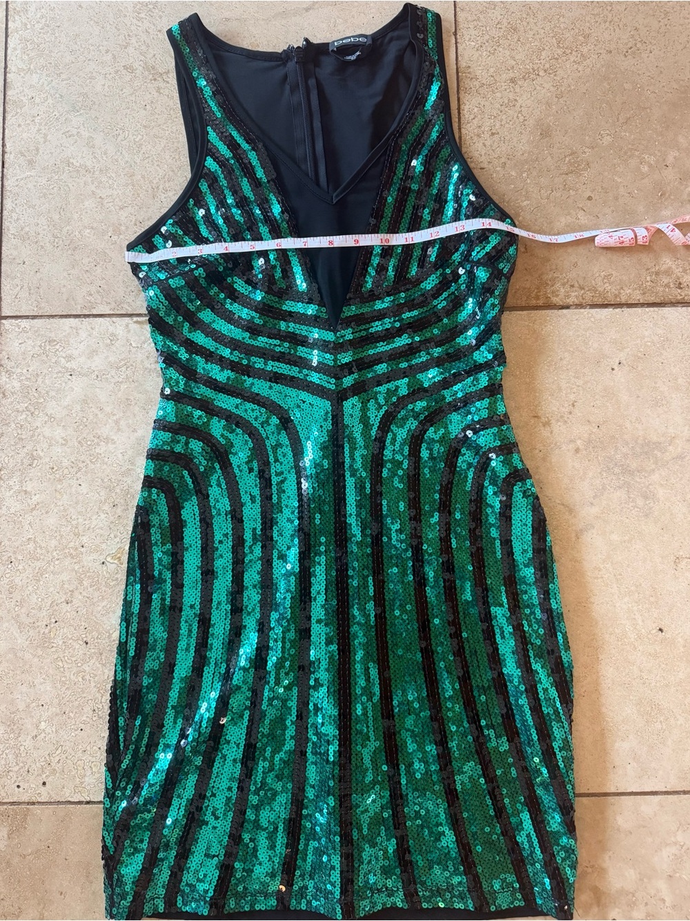 Green Sequin V-Neck Dress - Picture 5 of 6